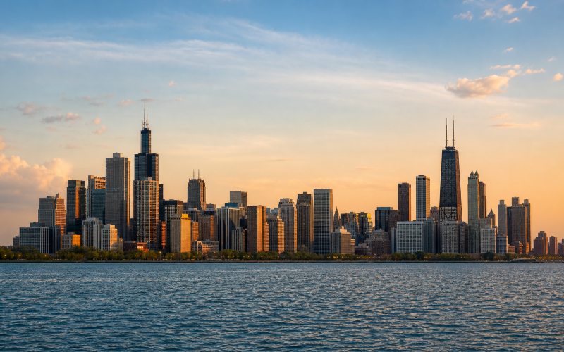 Chicago skyline with Lake Michigan shoreline